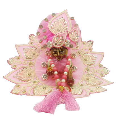 Moti Decorated Heavy Pink Dress with Pagdi For Kanha Ji