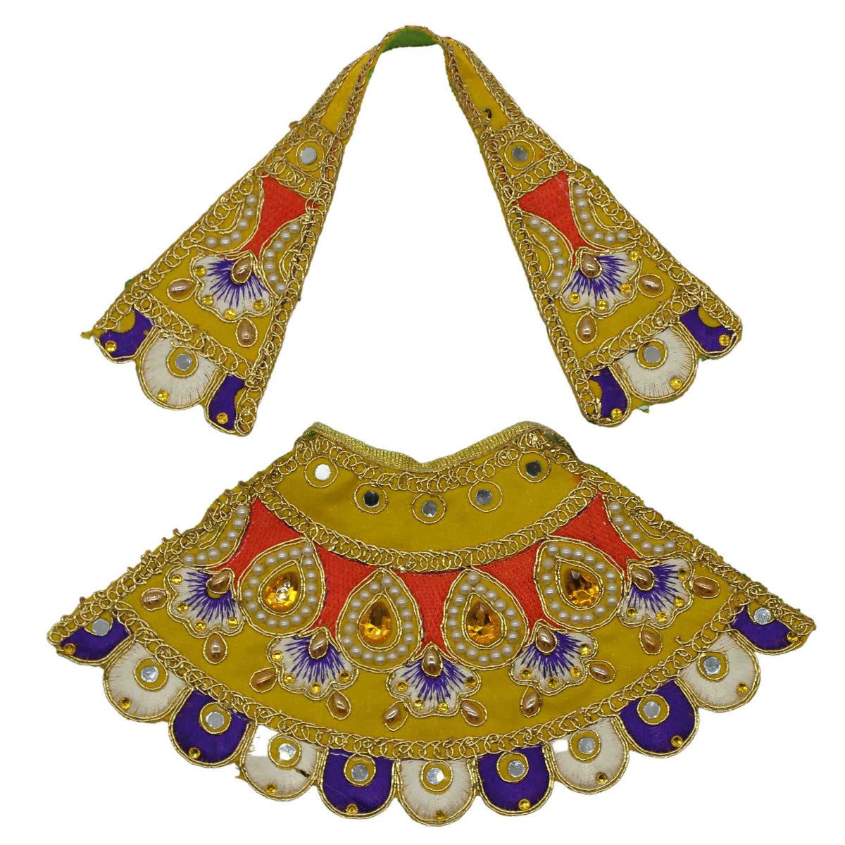 Beautiful Moti Decorated Yellow Dress For Mata Rani