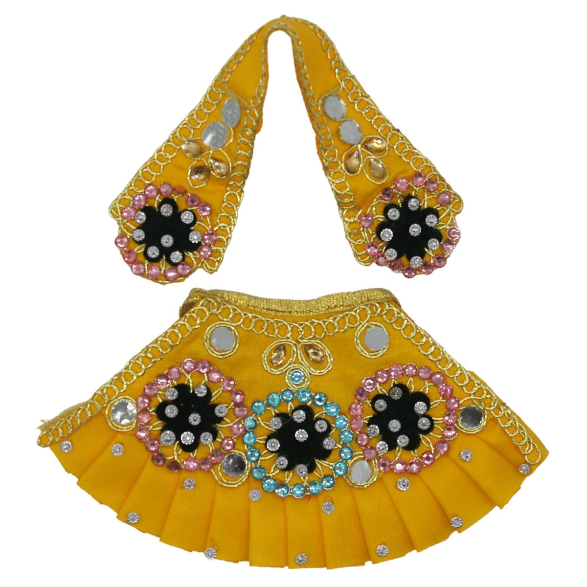 Beautiful Flower Decorated Yellow Dress For Mata Rani Ji ( 3 Inch )