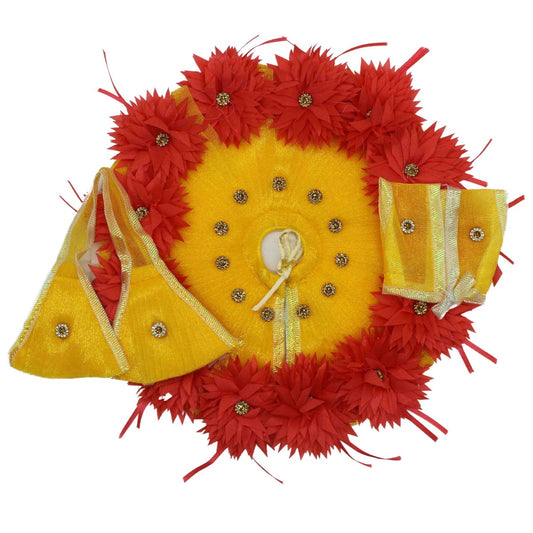Artifical Flower Decorated Heavy Yellow Dress For Laddu Gopal