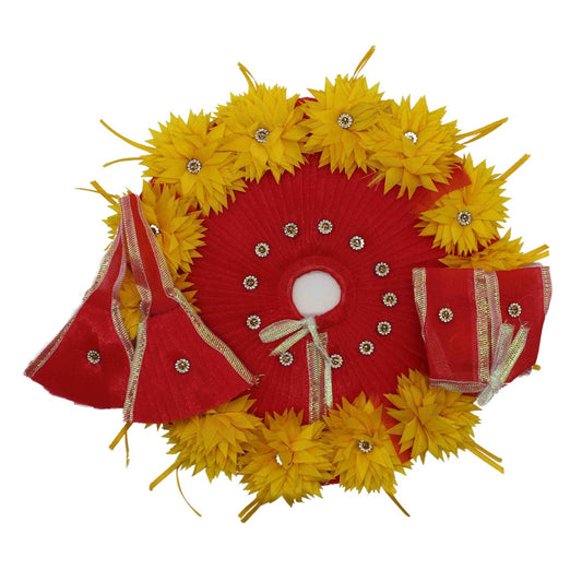 Artificial Flower Decorated Heavy Red Dress For Laddu Gopal