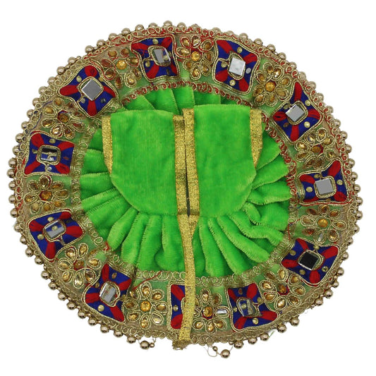 Golden Moti Decorated Green Dress For Laddu Gopal