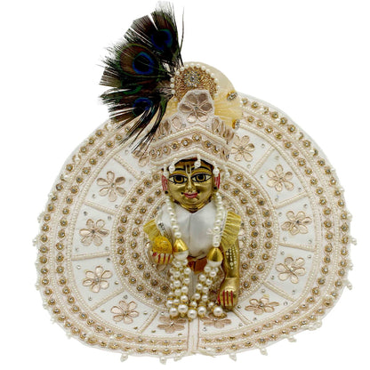 Beads Decorated Heavy White Dress For Laddu Gopal (Full Set)