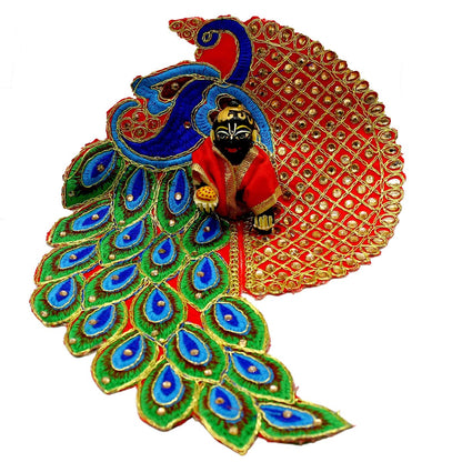 Peacock Design Decorated Red Dress For Laddu Gopal
