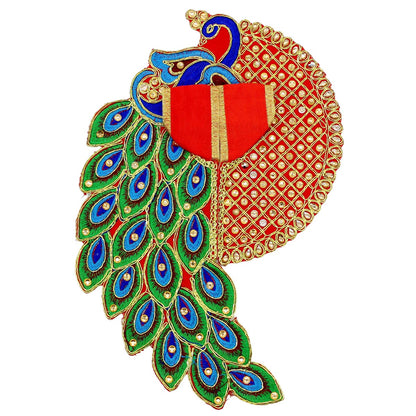Peacock Design Decorated Red Dress For Laddu Gopal