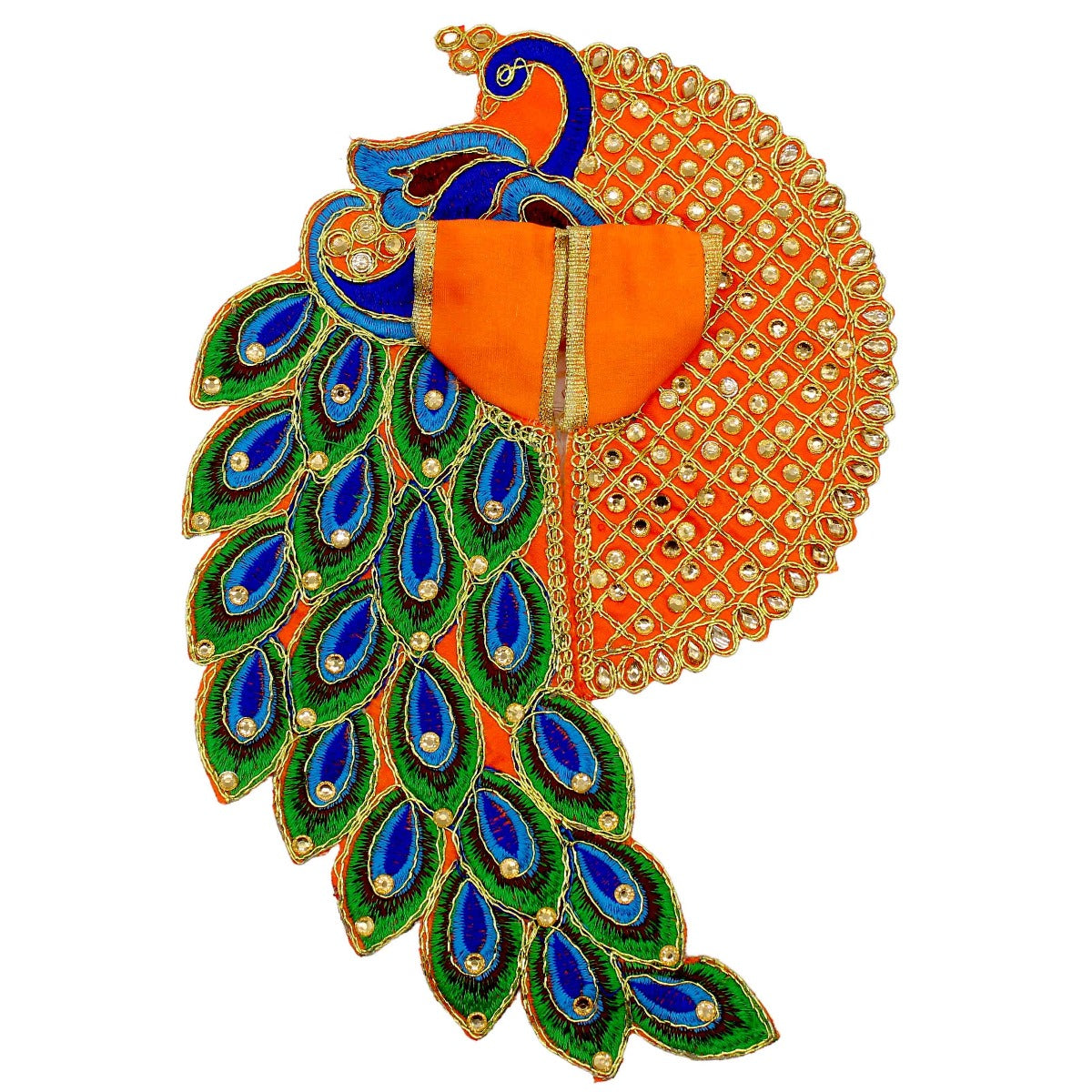 Peacock Design Decorated Orange Dress For Laddu Gopal