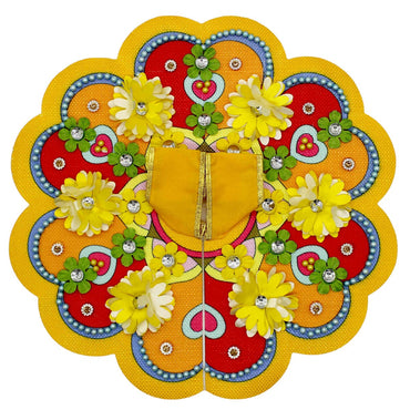 Beautiful Moti & Flower Printed Yellow Dress For Laddu Gopal
