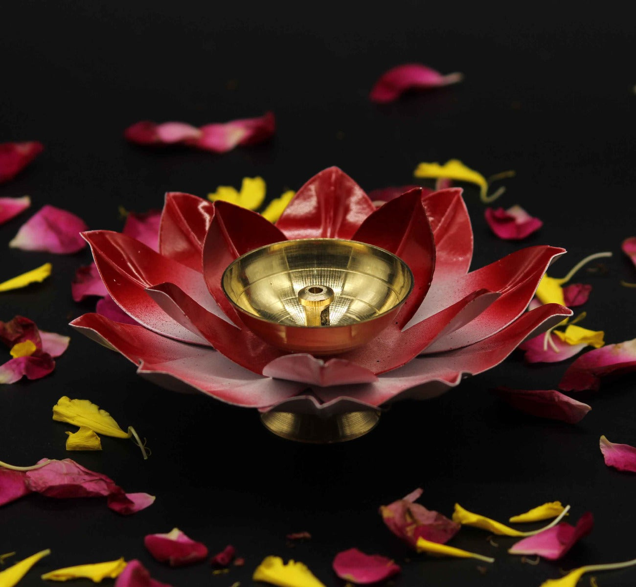 Red Lotus Shape Diya For Home/Temple/Pooja Decoration