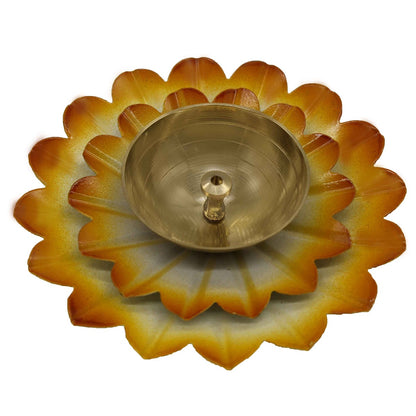 Flower Shape Yellow Diya For Home/Temple/Pooja Decoration ( 4 Inch )