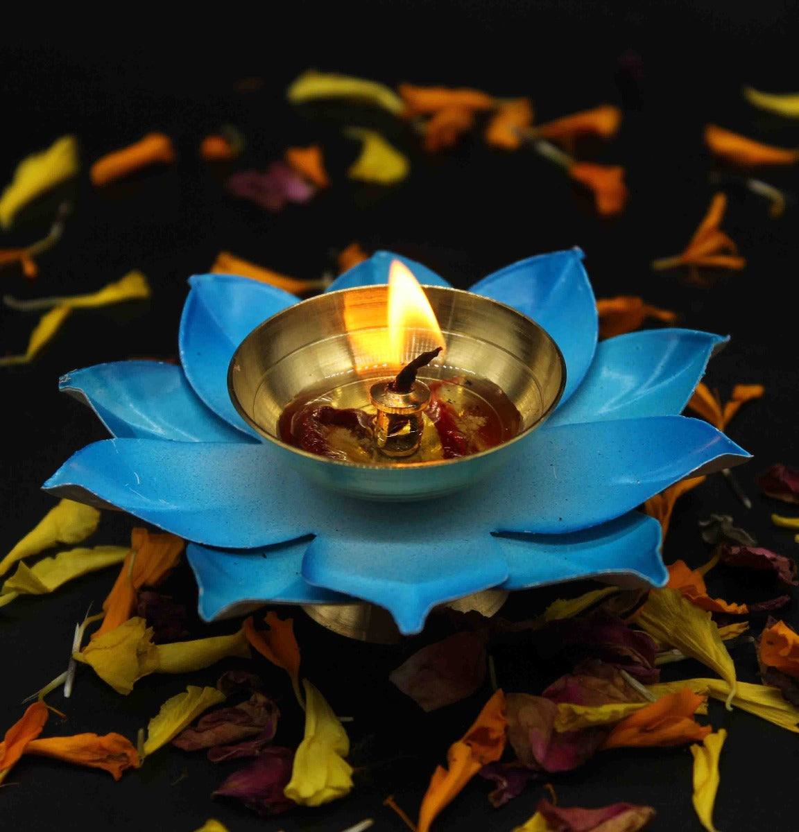 Blue Lotus Shape Diya For Home/Temple/Pooja Decoration