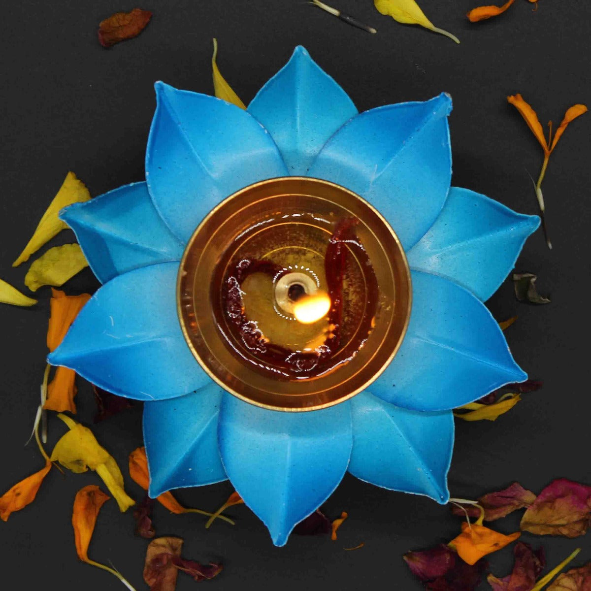 Blue Lotus Shape Diya For Home/Temple/Pooja Decoration