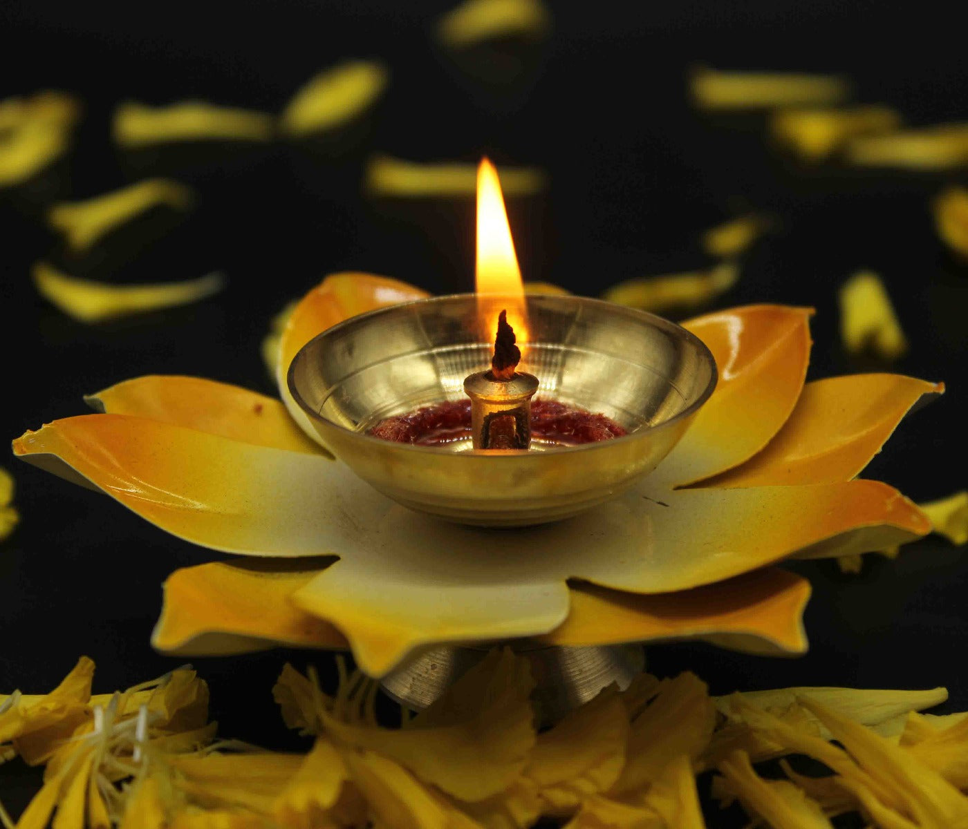 Yellow Lotus Shape Diya For Home/Temple/Pooja Decoration