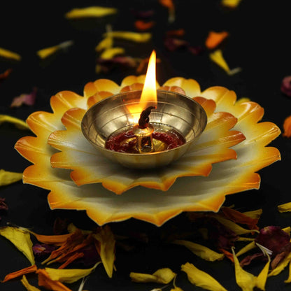 Flower Shape Yellow Diya For Home/Temple/Pooja Decoration ( 4 Inch )