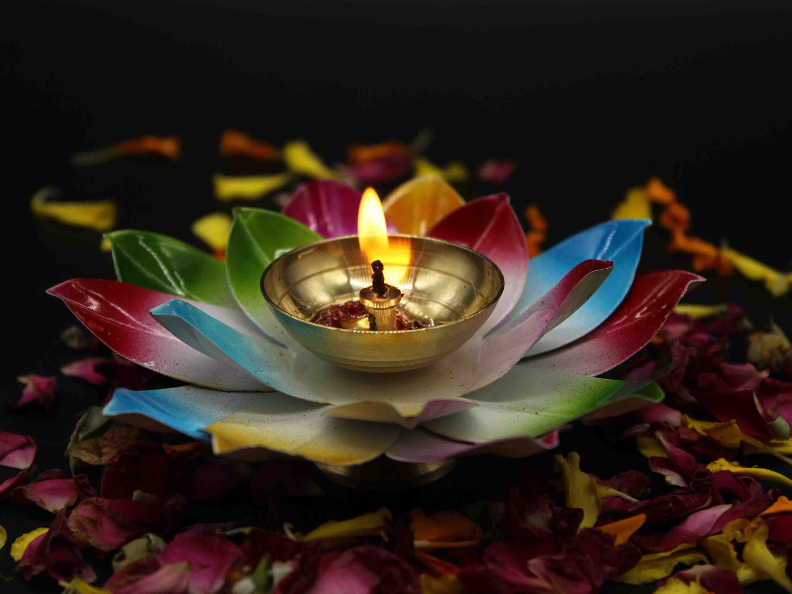 Multicolour Lotus Shape Diya For Home/Temple/Pooja Decoration