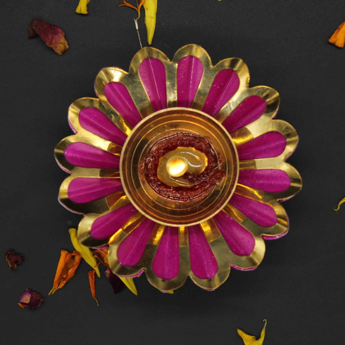 Beautiful Pink Yellow Diya For Home/Temple/Pooja Decoration ( 4 inch)