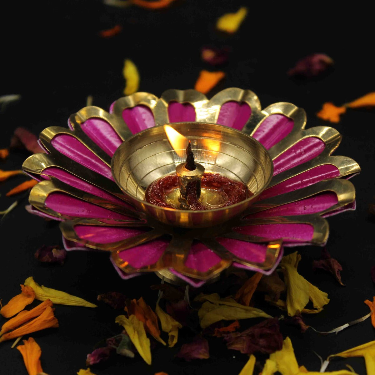 Beautiful Pink Yellow Diya For Home/Temple/Pooja Decoration ( 4 inch)