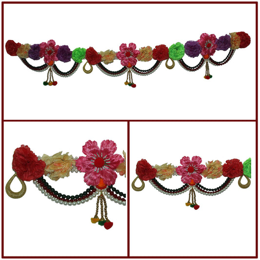 Flower & Moti Decorated Multicolour Bhandanwar For Home Decoration