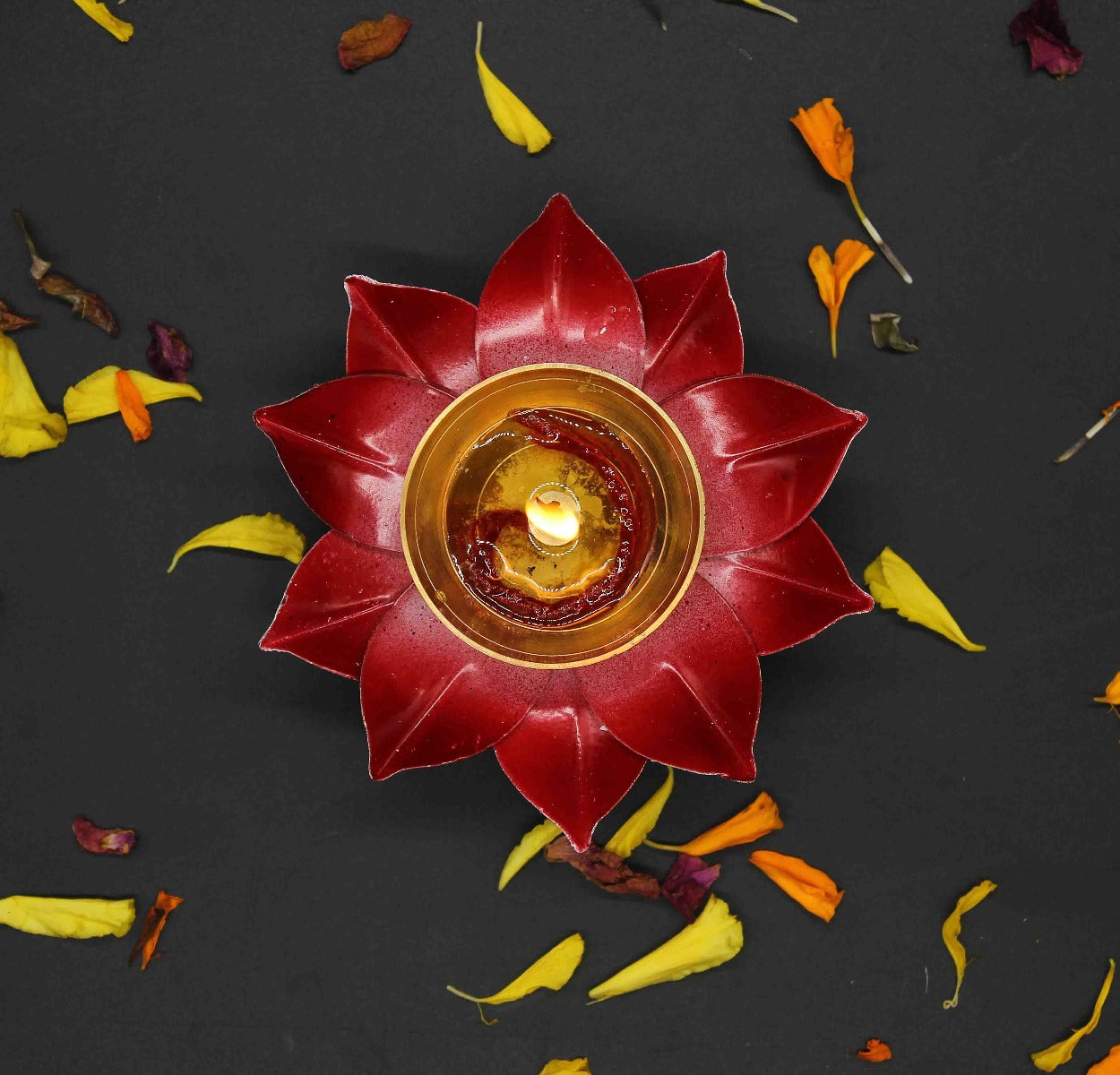 Red Lotus Shape Diya For Home/Temple/Pooja Decoration