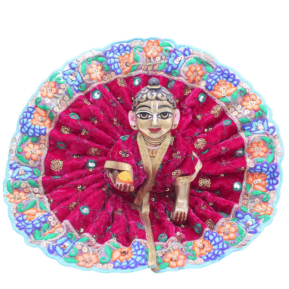 Flower border decorated velvet dress for kanha ji (Pink)