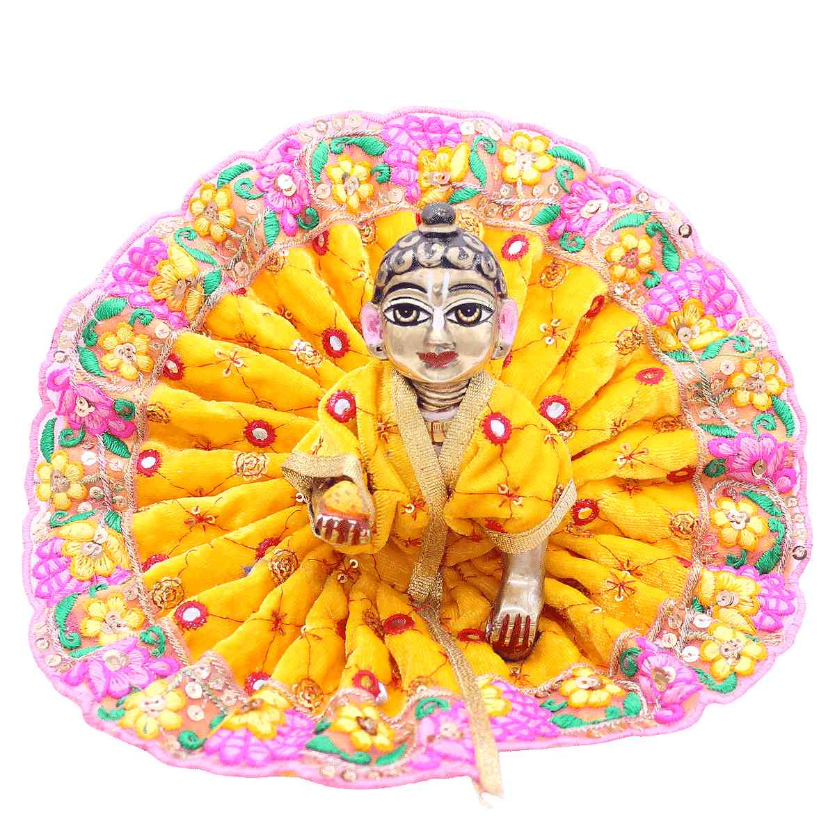 Flower border decorated velvet dress for kanha ji (Yellow)