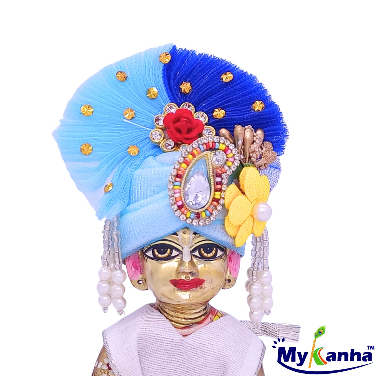 Flower decorated Blue Pagdi for kanha Ji