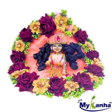 Heavy Flower Decorated Dress for Laddu Gopal Ji with Mukut