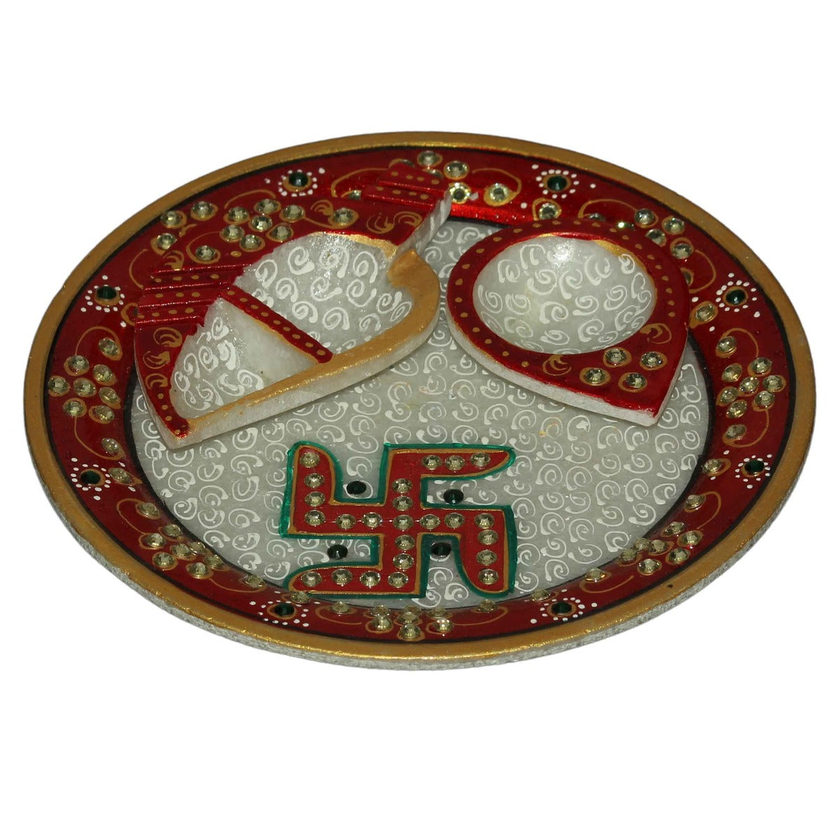 Marble Puja Thali For Home Decor (Diameter - 6 inch)