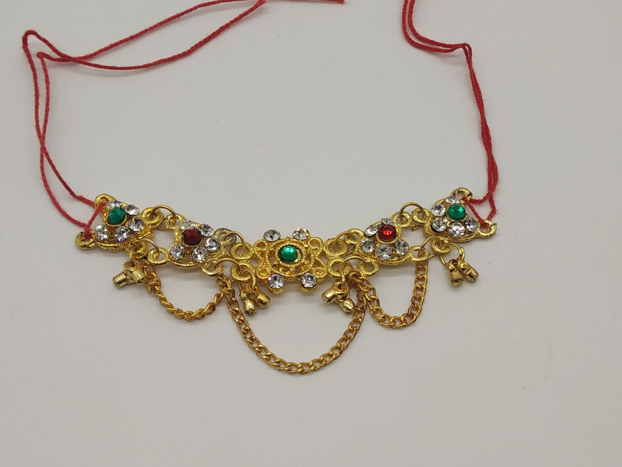 Designer Golden Tagdi With Hanging & Red,Green Colour Stone