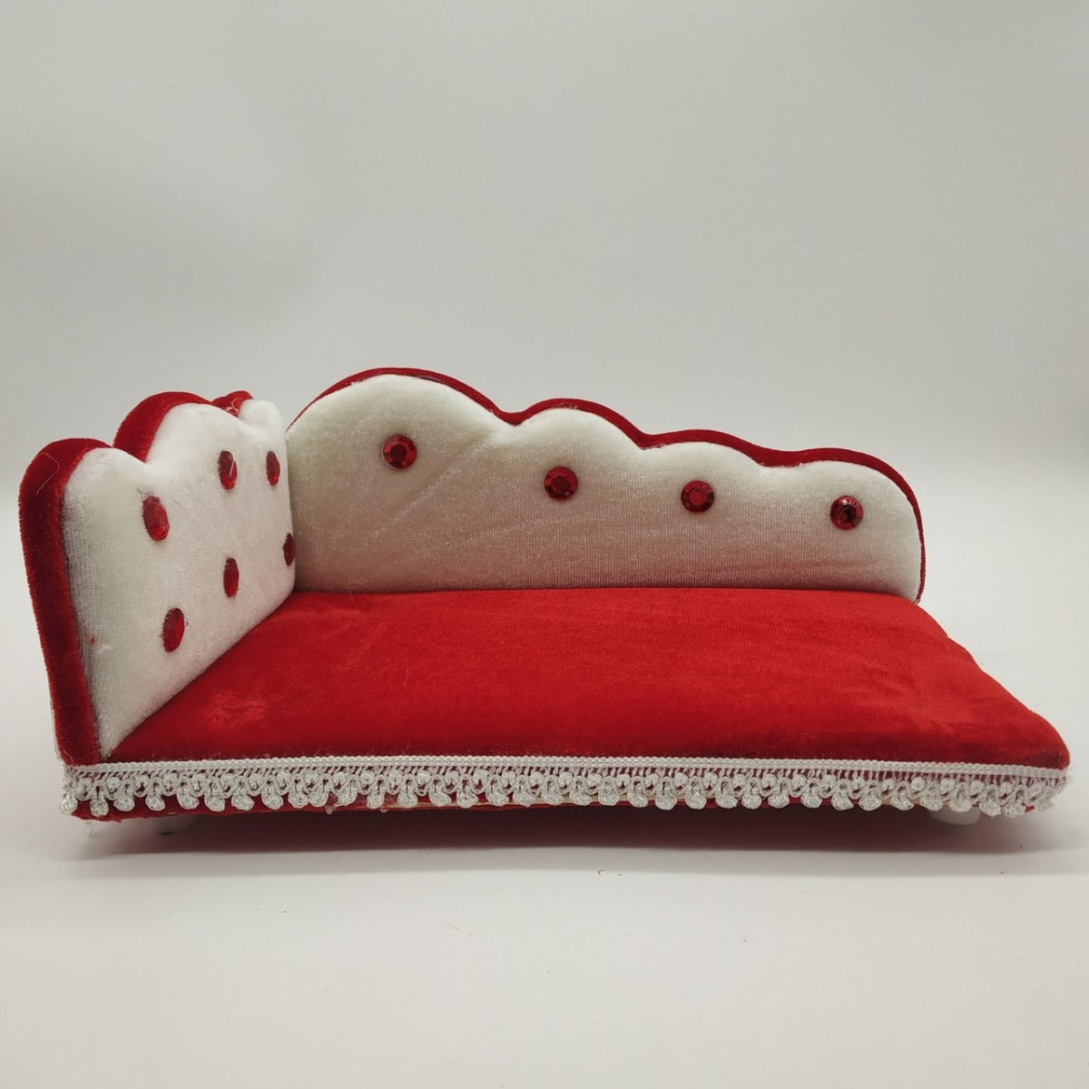 Red & White Velvet Designer Singhasan Cum Bed