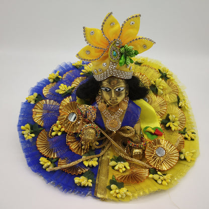 Kanha Ji - Blue & Yellow layered Dress With Beautiful Decoration