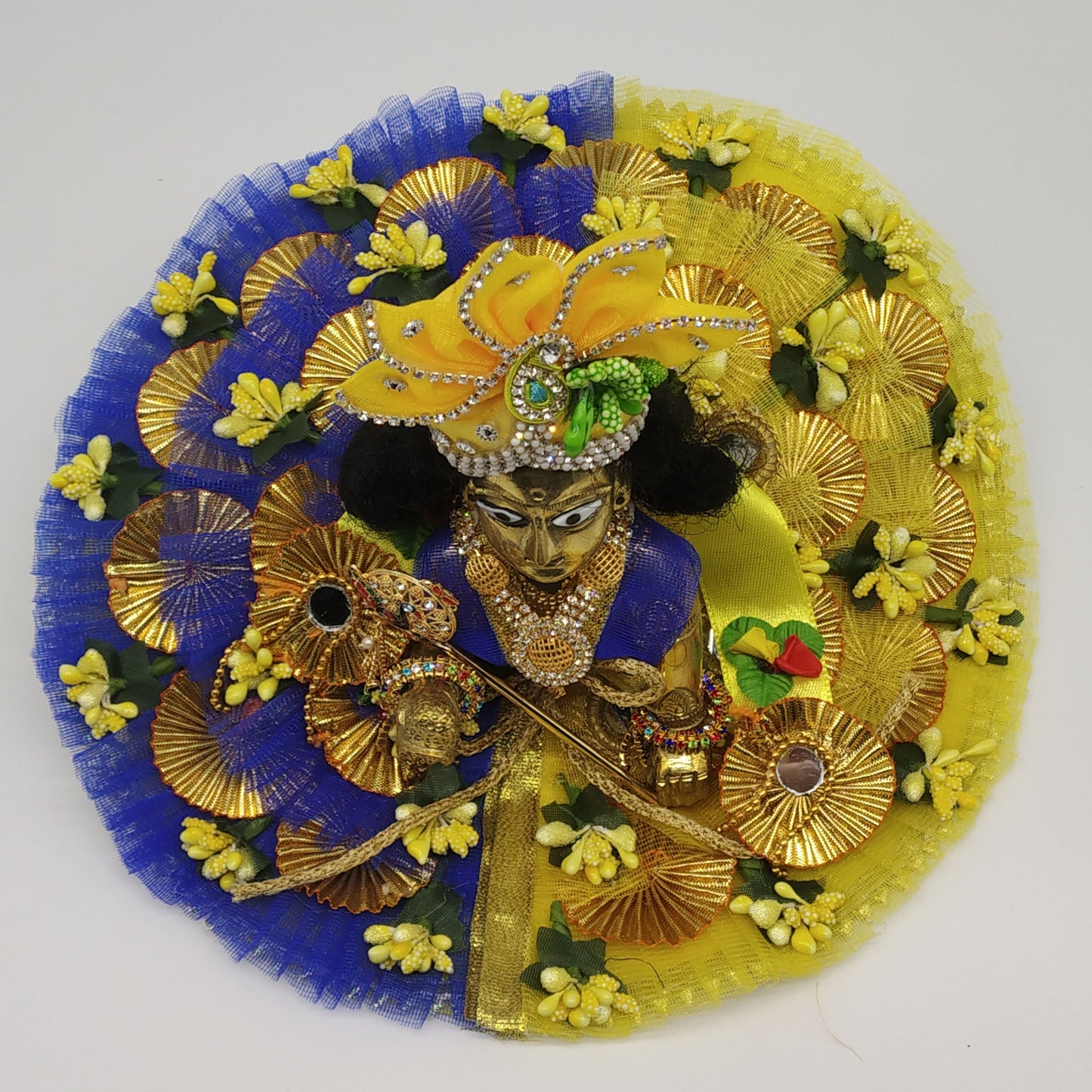 Kanha Ji - Blue & Yellow layered Dress With Beautiful Decoration
