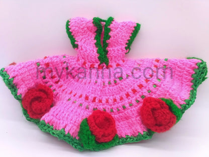 Pink and Green Woollen Hand made Dress for Laddu Gopal