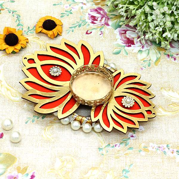 Lotus and beads Decorated T-Light candle holder for Festivals