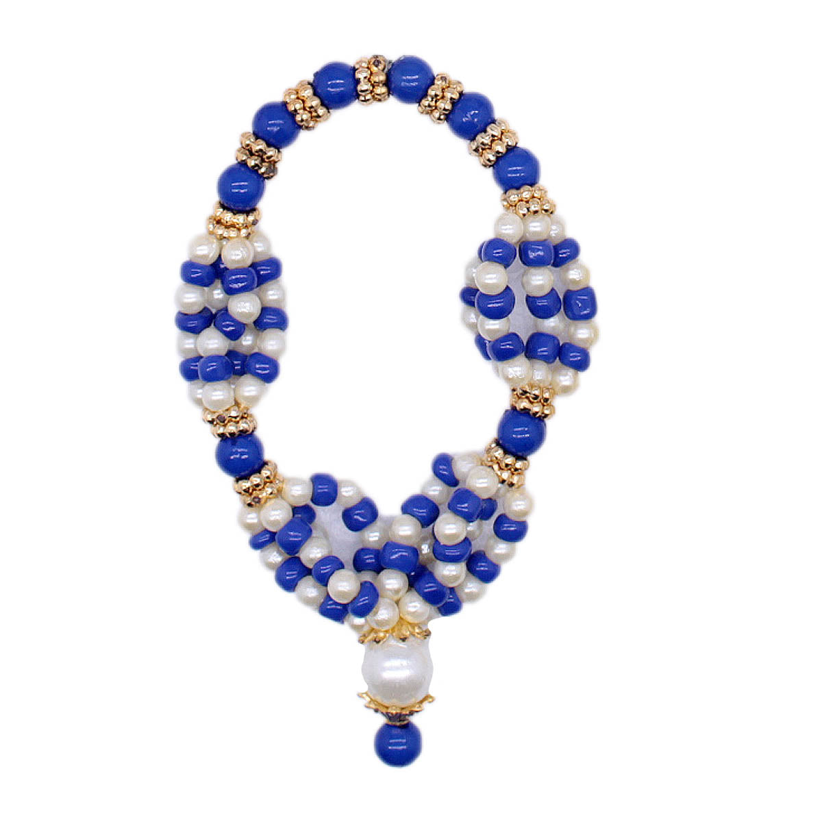 Blue And White Moti Decorated Haar For Laddu Gopal