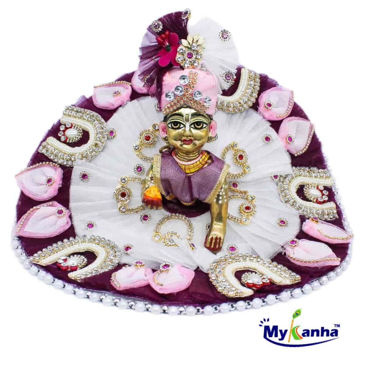 Elegant White and Maroon Pearl Studded Dress for Laddu Gopal ji 