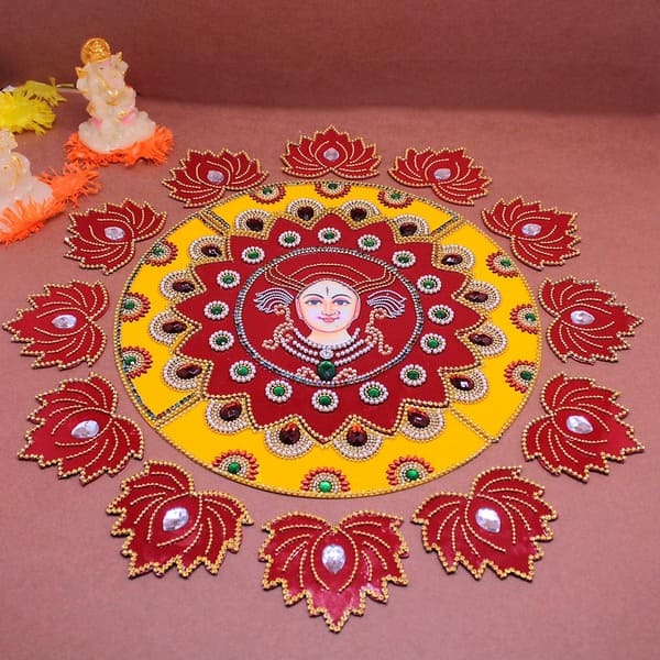 Buy Handmade Mata Rani Decorated Rangoli 17 Pieces Set ( Red ) at best ...