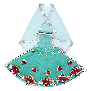 Red Flower Decorated Sky Blue dress for Mata Rani Ji