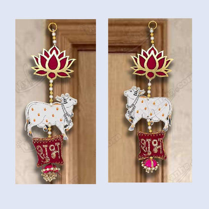 Lotus and Cow decorated Shubh Labh Hanging for Decoration