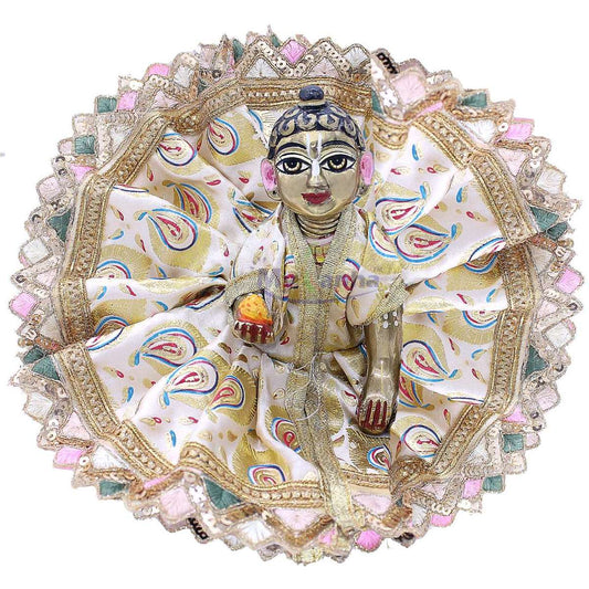 Feather pattern heavy lace decorated dress for Laddu Gopal ji