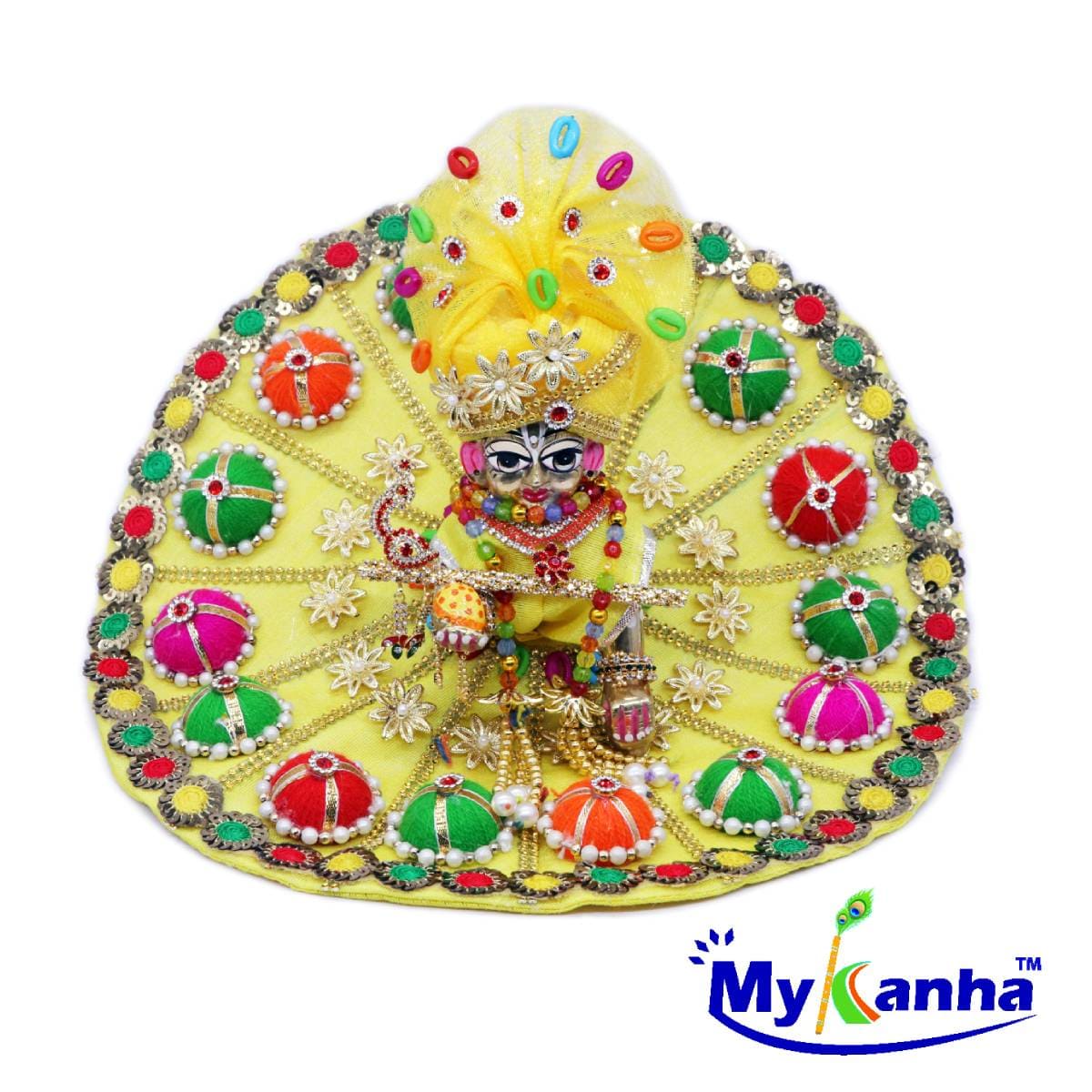 Yellow decorated Poshak for Laddu Gopal JI
