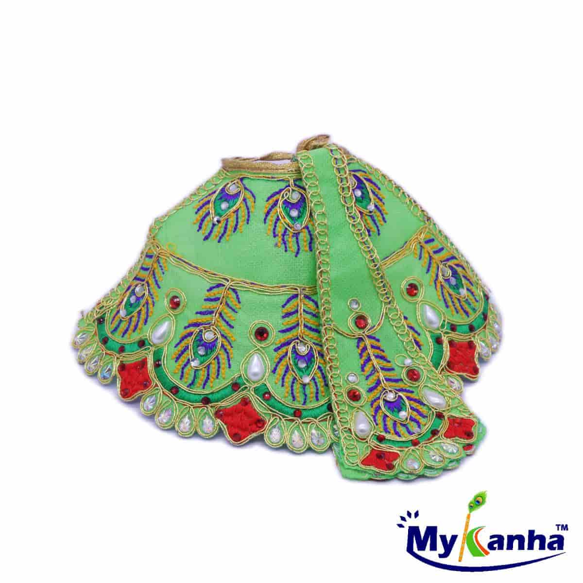 Green Feather Design Lehnga Patka Dress for Mata Rani
