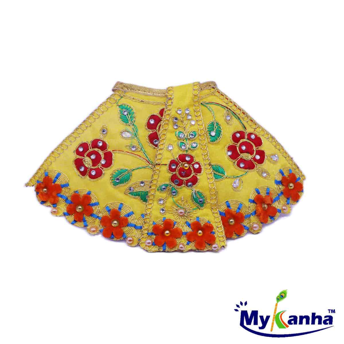 Flower Pattern Designer Lehenga Patka Dress for Mata Rani (Yellow)