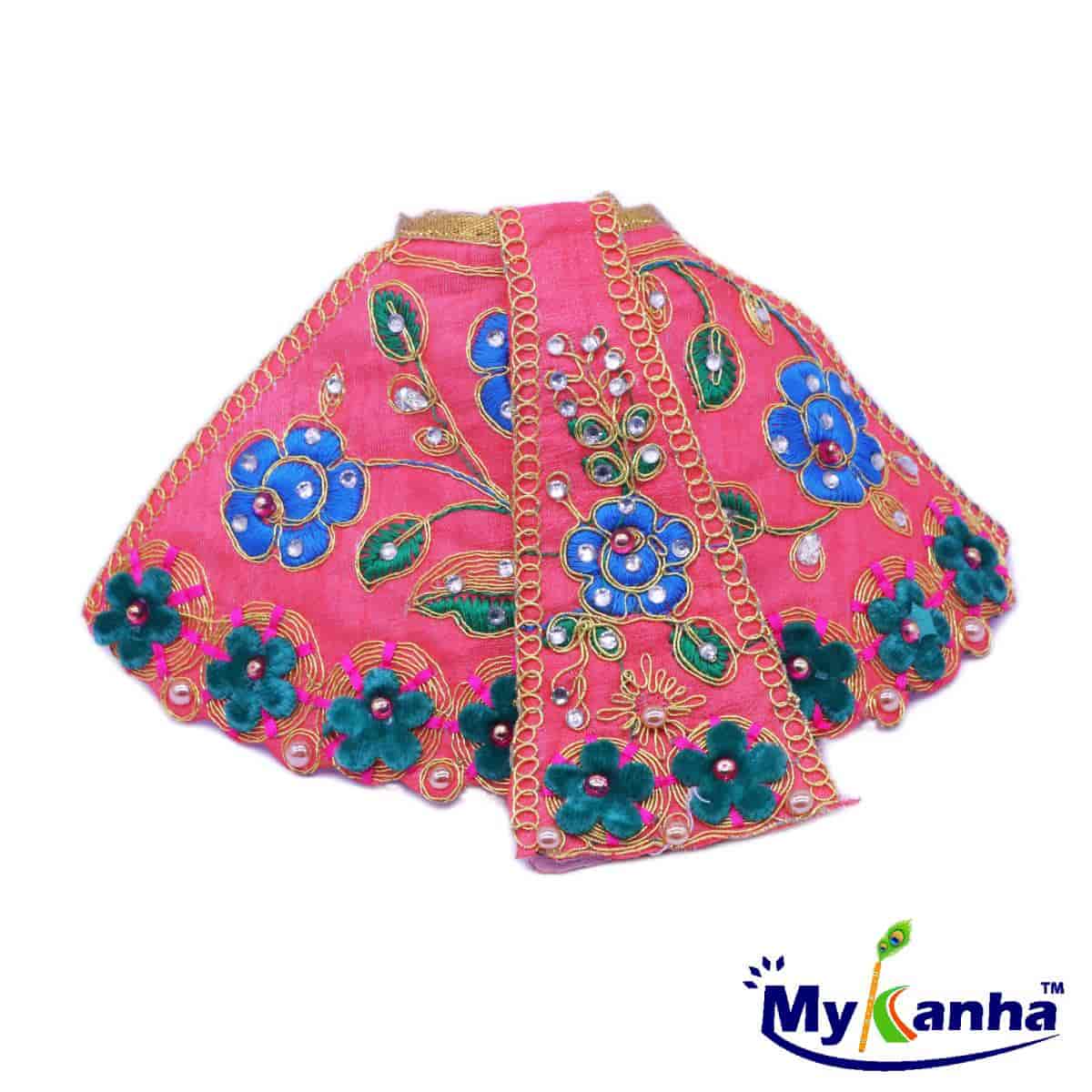 Flower Pattern Designer Lehenga Patka Dress for Mata Rani (Peach Colour)