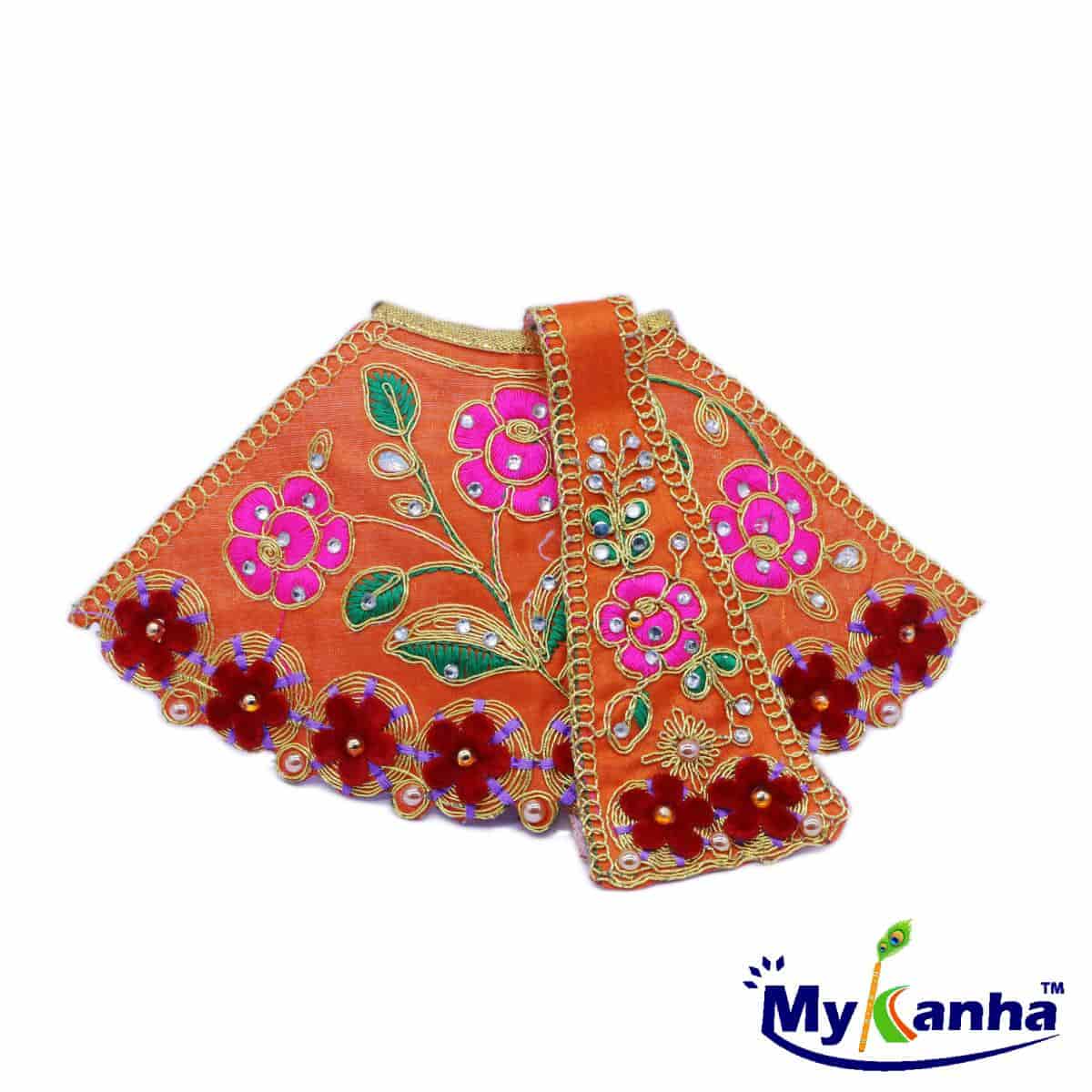 Flower Pattern Designer Lehenga Patka Dress for Mata Rani (Orange)