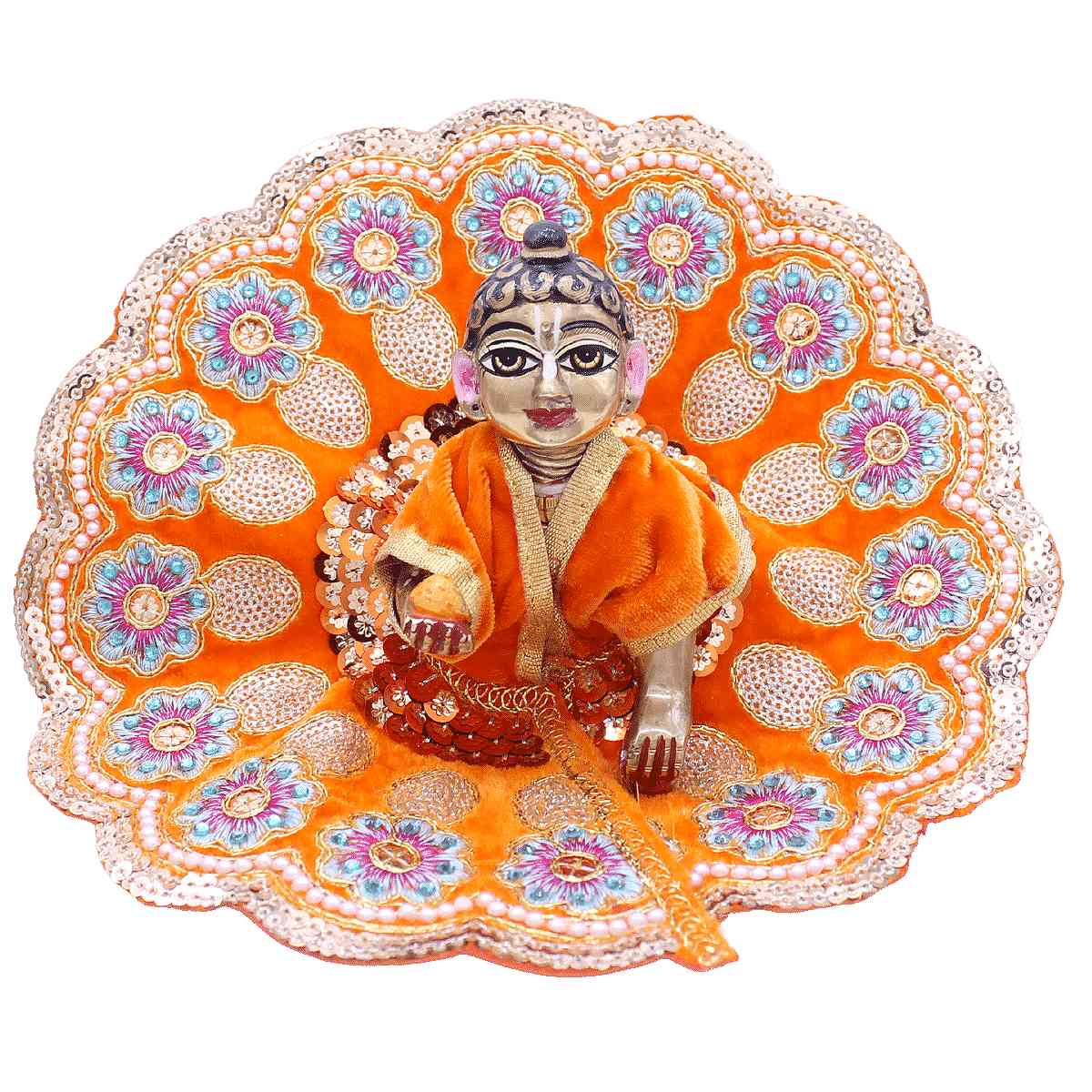 heavy flower decorated laddu gopal ji velvet dress ( orange )