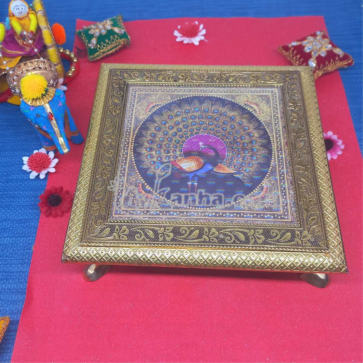 Peacock design meenakari Chowki  (8 Inches)