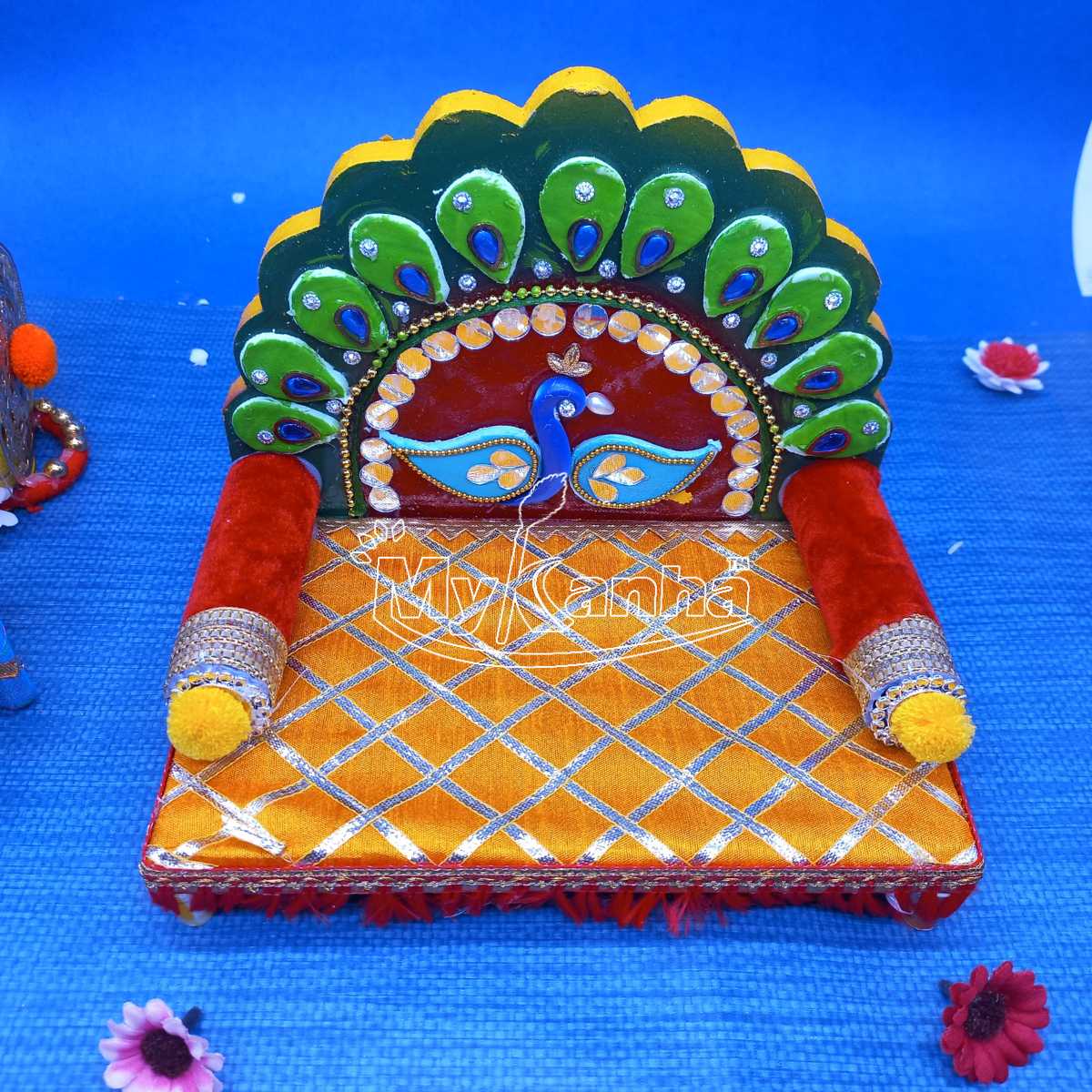 Peacock open feather design Singhasan for Kanha JI
