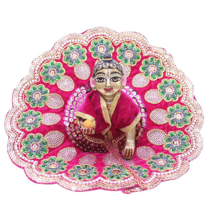 heavy flower decorated laddu gopal ji velvet dress ( pink )