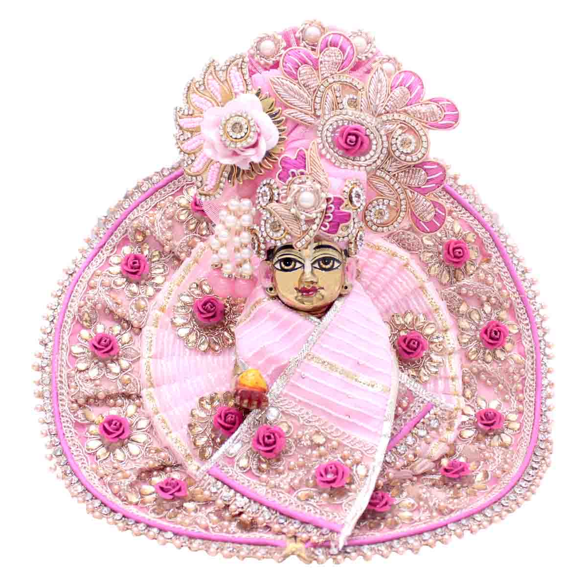Pink Heavy decorated dress with heavy pagdi for Laddu Gopal Ji (Full Set)