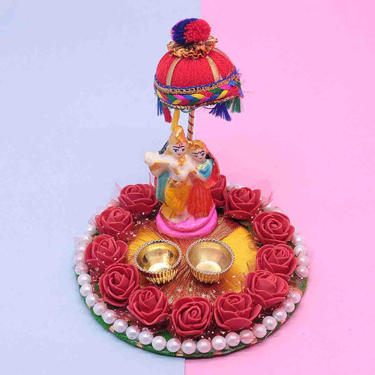 Radha Krishna dercorated Chawal and Roli Platter